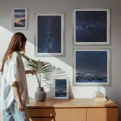 Kosmiska himmelslandskap tavelvägg med 5 tavlor
