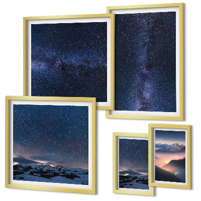 Tavelvägg med 5 tavlor Kosmiska himmelslandskap