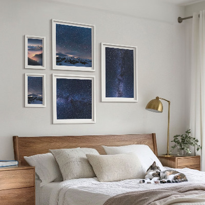 Tavelvägg med 5 tavlor Kosmiska himmelslandskap