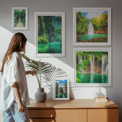Väggdekoration tavelset Tropikerna vattenfall grön natur