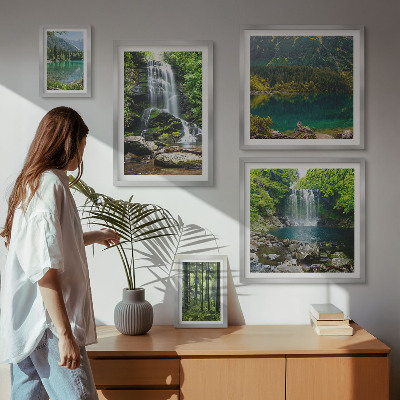 Tavelvägg med 5 tavlor Vattenfall skogslandskap natur