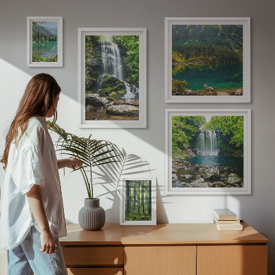 Tavelvägg med 5 tavlor Vattenfall skogslandskap natur