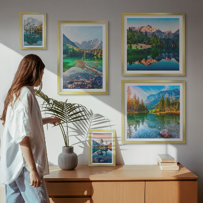 Tavelvägg med 5 tavlor Bergslandskap, sjöar, skogar