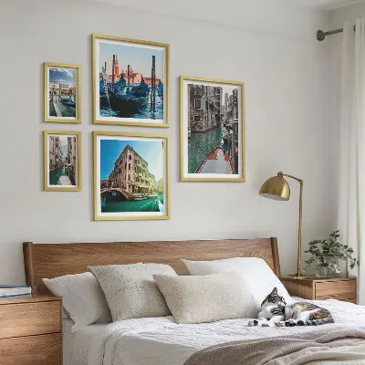 Väggdekoration tavelset med motiv av gondoler i Venedigs kanaler