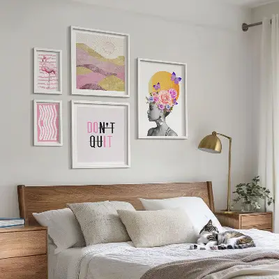 Väggdekoration tavelset med inspiration av blommor i boho-stil
