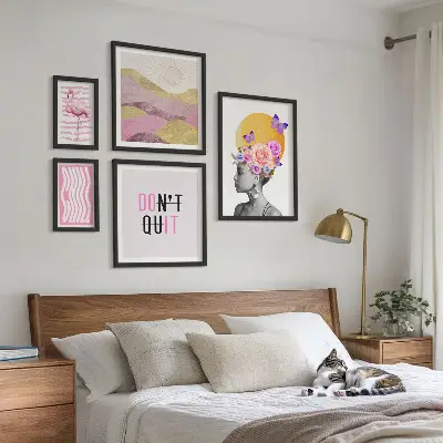 Väggdekoration tavelset med inspiration av blommor i boho-stil