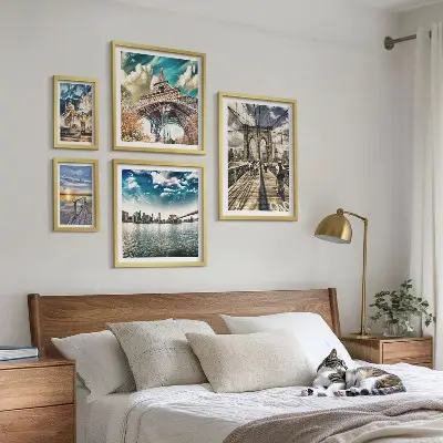 Tavelset med väggdekoration stadsbroar och arkitektur