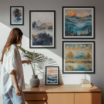 Set om 5 tavlor Bergslandskap och porträtt