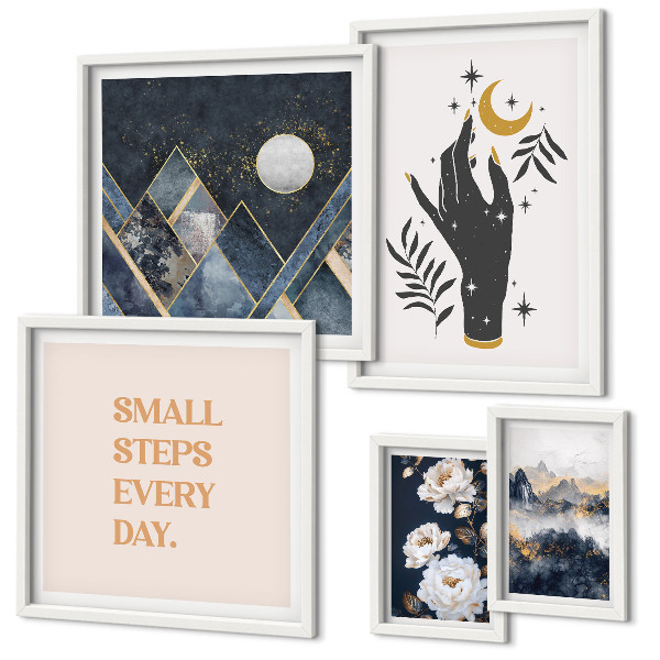 Tavelvägg med 5 tavlor Boho-stil med natur och budskap