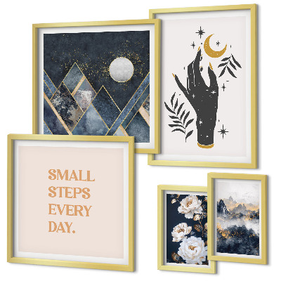 Tavelvägg med 5 tavlor Boho-stil med natur och budskap