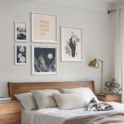 Tavelvägg med 5 tavlor Boho-stil med natur och budskap