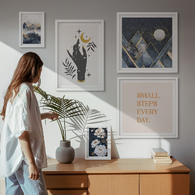 Tavelvägg med 5 tavlor Boho-stil med natur och budskap