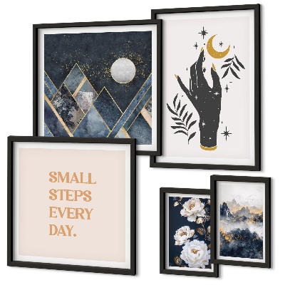 Tavelvägg med 5 tavlor Boho-stil med natur och budskap