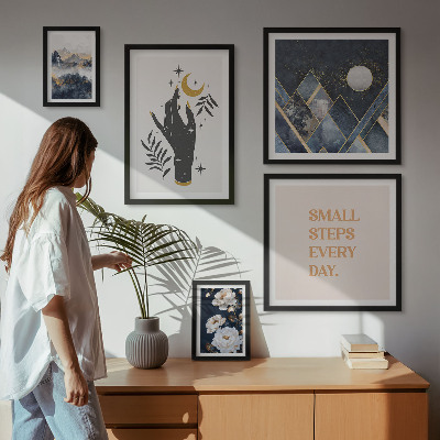 Tavelvägg med 5 tavlor Boho-stil med natur och budskap