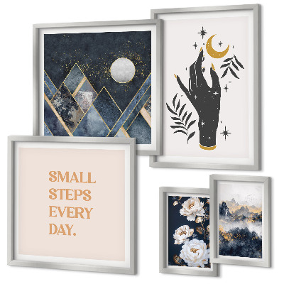 Tavelvägg med 5 tavlor Boho-stil med natur och budskap