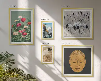 Asiatiska landskapsblommor set om 5 tavlor