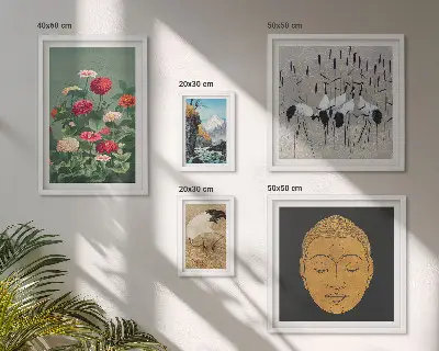 Asiatiska landskapsblommor set om 5 tavlor
