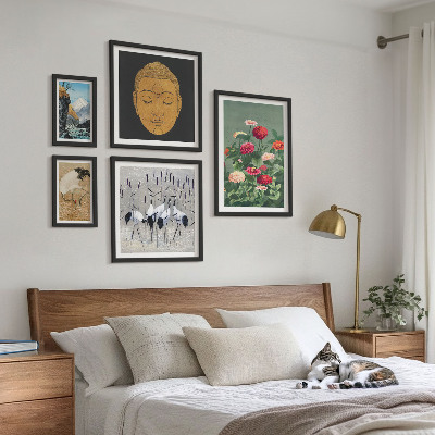 Set om 5 tavlor Asiatiska landskapsblommor