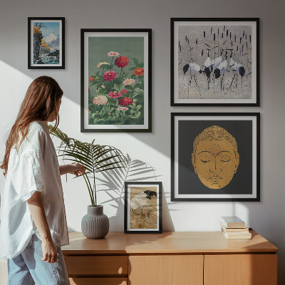 Set om 5 tavlor Asiatiska landskapsblommor