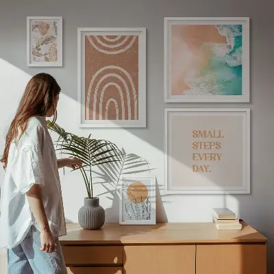 Tavelvägg med 5 tavlor snygga växtmotiv