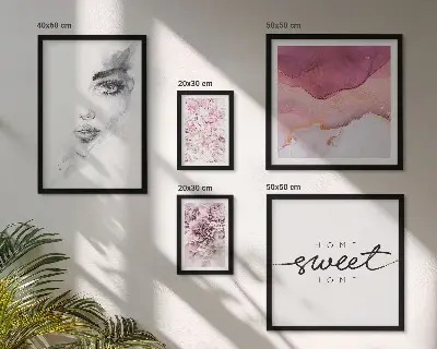 Kvinnoporträtt och blommor i pastell set om 5 tavlor