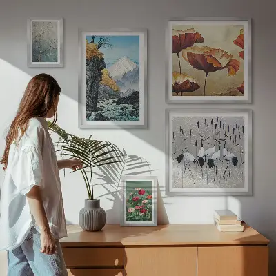 Landskap med blommor och berg tavelvägg med 5 tavlor