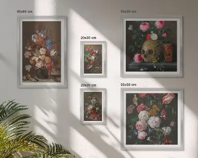 Väggdekoration tavelset med klassiska blomkompositioner