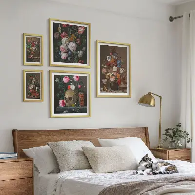 Väggdekoration tavelset med klassiska blomkompositioner
