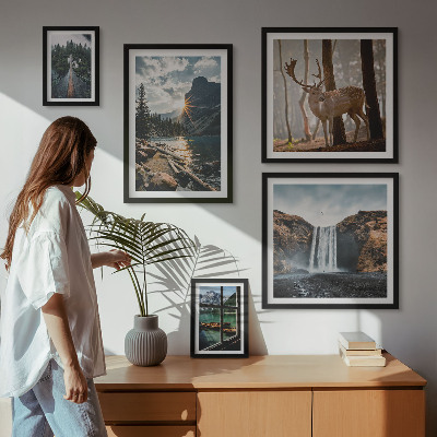 Tavelvägg med 5 tavlor Landskap natur vattenfall fauna