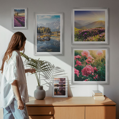 Tavelvägg med 5 tavlor Landskap natur blommor berg