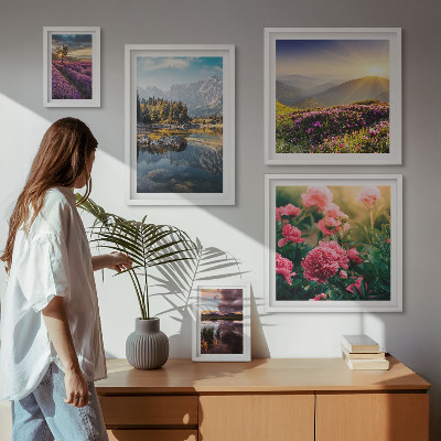 Tavelvägg med 5 tavlor Landskap natur blommor berg