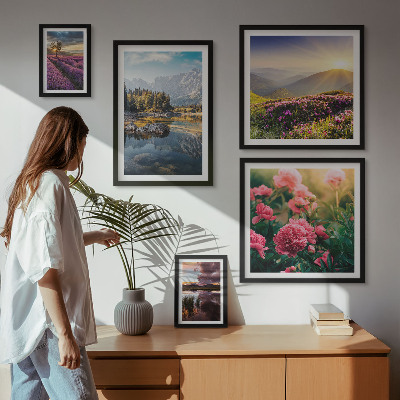 Tavelvägg med 5 tavlor Landskap natur blommor berg