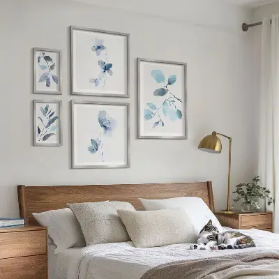 Blå växtaccenter tavelset med 5 delar