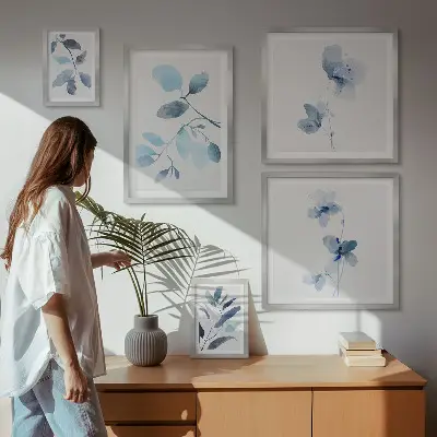 Blå växtaccenter tavelset med 5 delar
