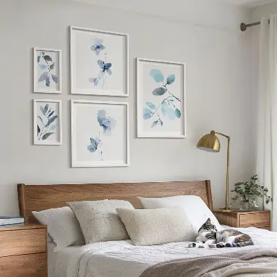 Blå växtaccenter tavelset med 5 delar