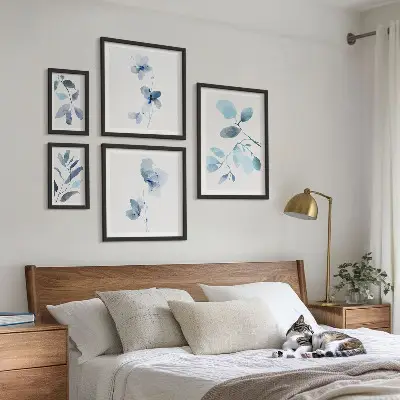 Blå växtaccenter tavelset med 5 delar