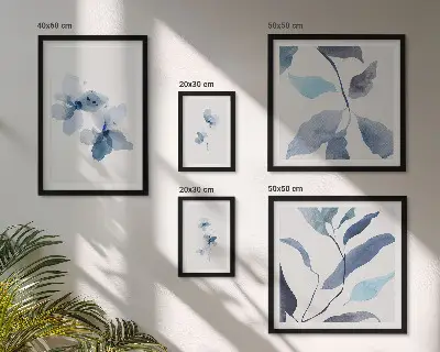 Tavelvägg med akvarellblommor set med 5 tavlor