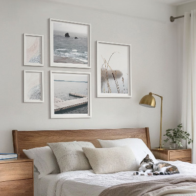 Tavelvägg med 5 tavlor Minimalistiska havslandskap