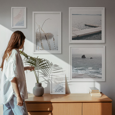 Tavelvägg med 5 tavlor Minimalistiska havslandskap
