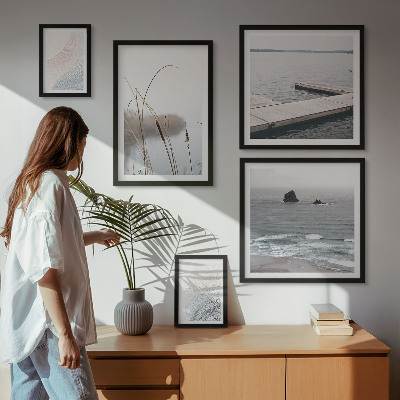 Tavelvägg med 5 tavlor Minimalistiska havslandskap