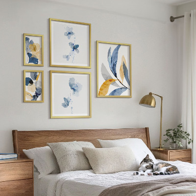 Tavelvägg med 5 tavlor Växtmotiv i pastellfärgade interiörer