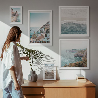 Set om 5 tavlor Landskap i en kuststad