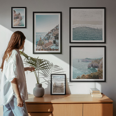 Set om 5 tavlor Landskap i en kuststad