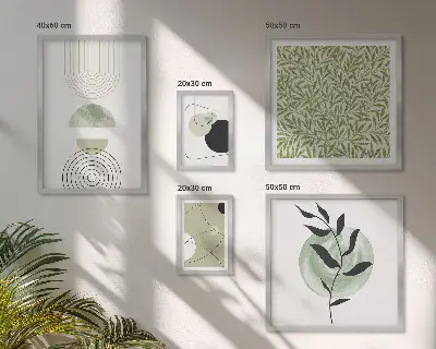 Tavelvägg med 5 tavlor med abstrakta geometriska växter