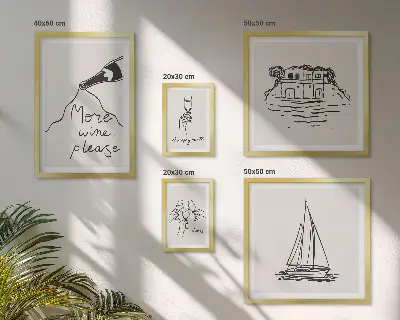 Tavelvägg med 5 tavlor med snygg design av vingrafik för avslappning