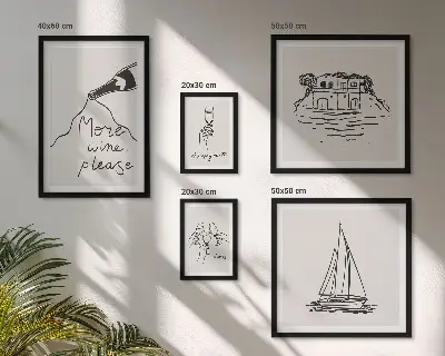 Tavelvägg med 5 tavlor med snygg design av vingrafik för avslappning