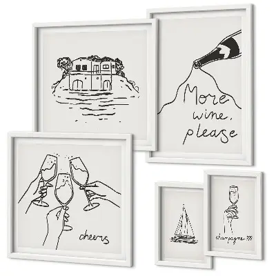 Set med 5 tavlor snygga illustrationer från Vintoast