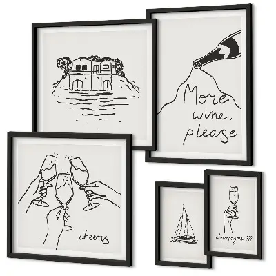 Set med 5 tavlor snygga illustrationer från Vintoast