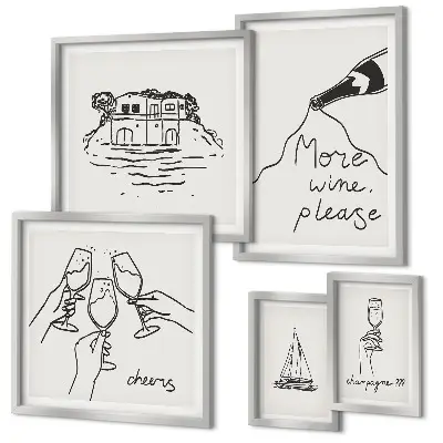 Set med 5 tavlor snygga illustrationer från Vintoast