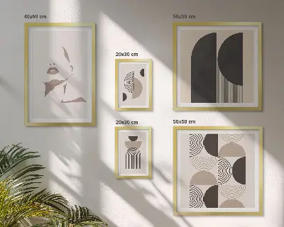 Tavelvägg med 5 geometriska porträtt snygg tavelvägg